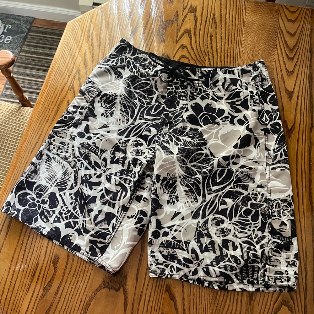 Volcom Black and White Floral Swim Shorts
